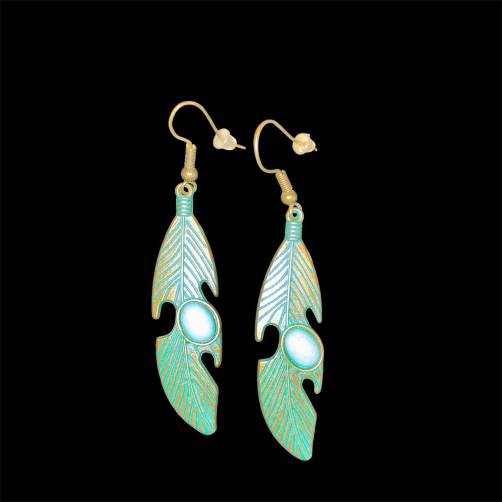 Unique Bohemian with a Vintage Vibe, Metal Feather Earrings